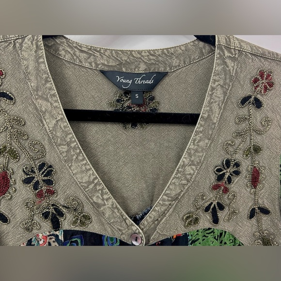 Young Threads Multicolor Patchwork Blouse Button Up Sheer - Picture 3 of 4